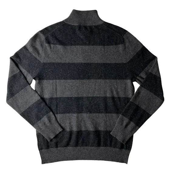 SKU1-10 QI CASHMERE Men's Sweater Turtle Neck Striped 100% Cashmere Grey XL